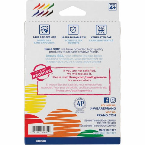 Prang Classic Color Washable Art Markers, Conical Tip, Assorted Colors, Pack Of 8