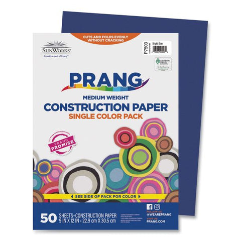 Prang SunWorks Construction Paper, 50 lb Text Weight, 9 x 12, Bright Blue, 50/Pack