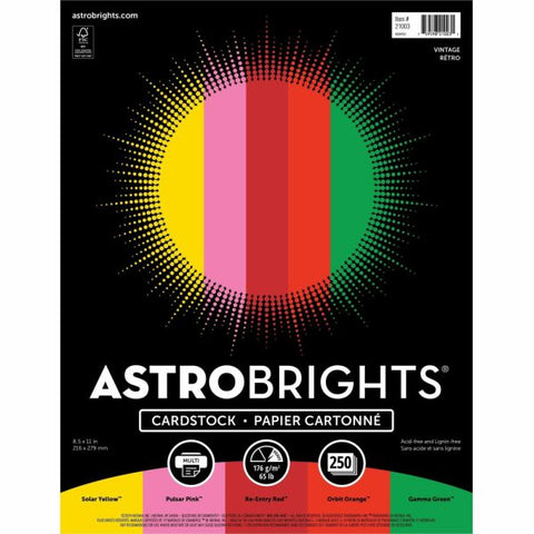 Astrobrights Color Card Stock, Vintage Assortment, Letter (8.5" x 11"), 65 Lb, Pack Of 250