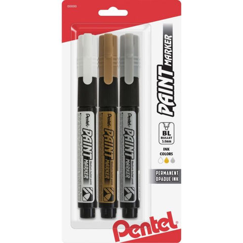 Pentel Opaque Bullet Tip Paint Markers - 0.3 mm Bullet Marker Point - Assorted Ink - 3 / Pack