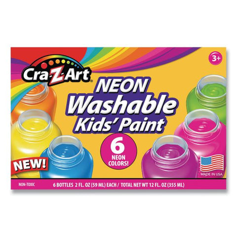 Cra-Z-Art Neon Washable Kids' Paint, 6 Assorted Neon Colors, 2 oz Bottle, 6/Pack