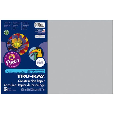 Tru-Ray Construction Paper, 50% Recycled, 12" x 18", Gray, Pack Of 50