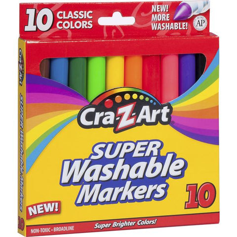 Cra-Z-Art Super Washable Markers, Broad Bullet Tip, Assorted Colors, 10/Set