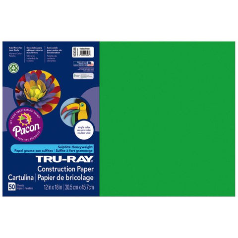 Tru-Ray Construction Paper, 50% Recycled, 12" x 18", Festive Green, Pack Of 50