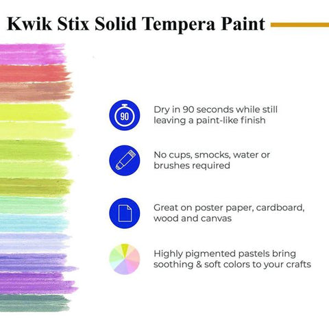 TPG Creations Kwik Stix Tempera Paint Set, 10 Assorted Pastel Colors, 10/Set, 12 Sets/Carton