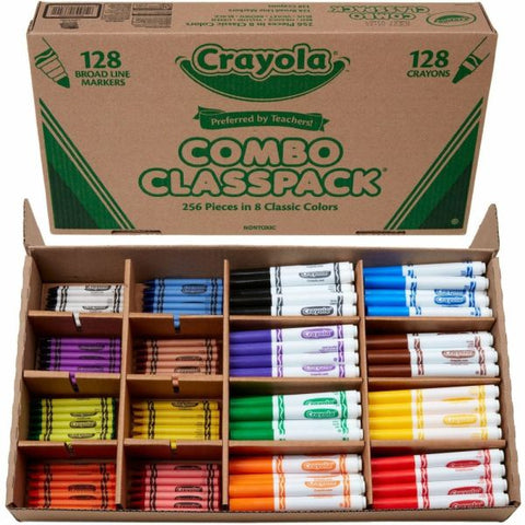 Crayola Crayons And Markers Combo Classpack, Conical Point, Assorted Colors, Box Of 256 Pieces