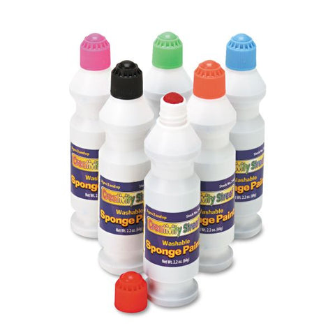 Creativity Street Sponge Paint Set, 6 Assorted Colors, 2.2 oz Bottle, 6/Pack