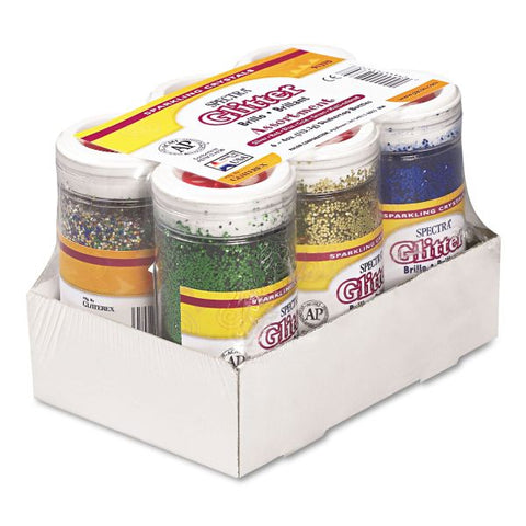 Pacon Spectra Glitter, 0.04 Hexagon Crystals, Assorted, 4 oz Shaker-Top Jar, 6/Pack