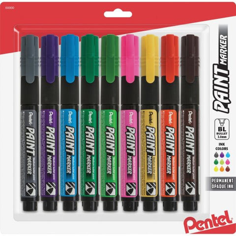 Pentel Opaque Bullet Tip Paint Markers - 0.3 mm Bullet Marker Point - Assorted Ink - 9 / Pack