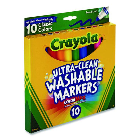 Crayola Ultra-Clean Washable Markers, Broad Bullet Tip, Assorted Colors, 10/Pack