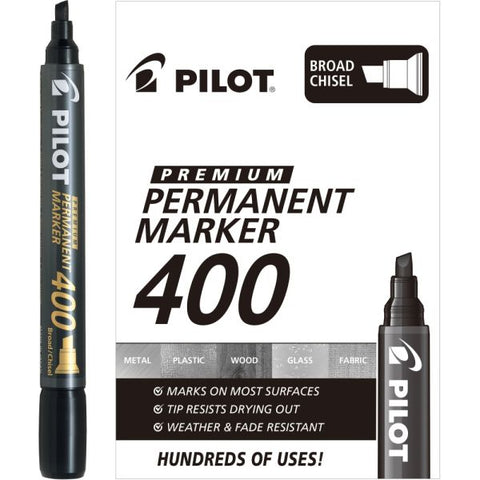 Pilot Premium 400 Permanent Markers, Broad Chisel Tip, 4.8 mm, Black Barrel/Ink, Pack Of 12 Markers