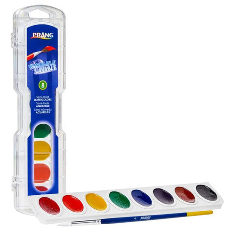 Prang Washable Watercolors 8-Color Set With Brush, Assorted Colors