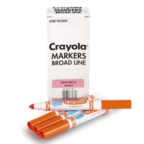 Crayola Broad Line Washable Markers, Broad Bullet Tip, Orange, 12/Box