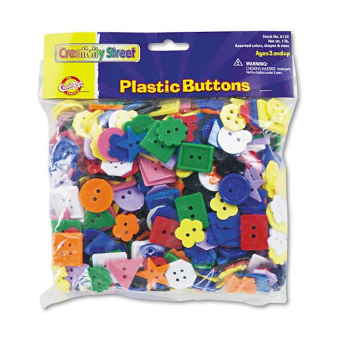 Creativity Street Plastic Button Assortment, 1 lb, Assorted Colors/Shapes/Sizes