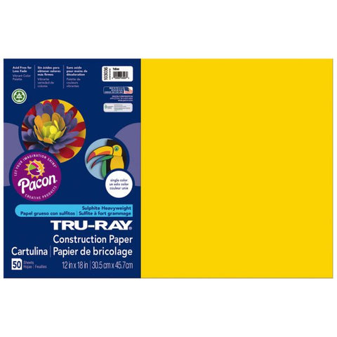 Tru-Ray Construction Paper, 50% Recycled, 12" x 18", Yellow, Pack Of 50