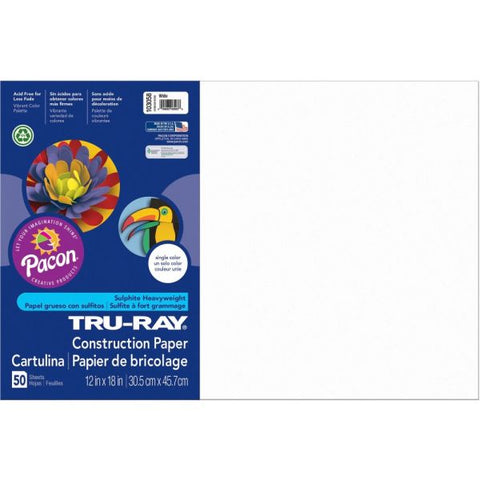 Tru-Ray Construction Paper, 50% Recycled, 12" x 18", White, Pack Of 50