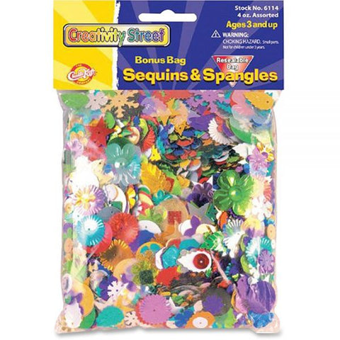 Creativity Street Sequins and Spangles, Assorted Metallic Colors, 4 oz/Pack