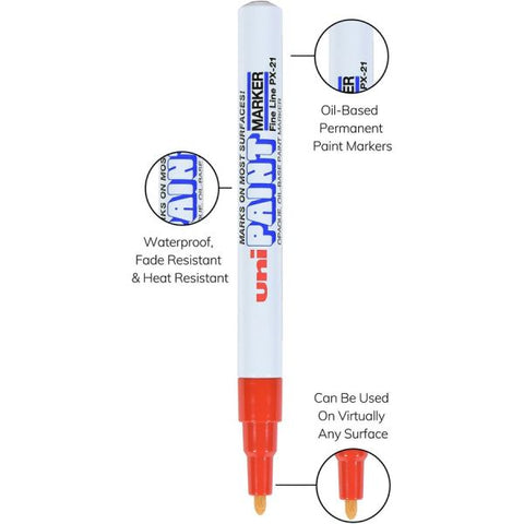 UniBall Oil-Base Fine Line uni Paint Markers - Fine Marker Point - Red Oil Based Ink - 1 Each