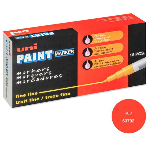 Uni-Paint Markers, Fine Point, Red, Pack Of 12