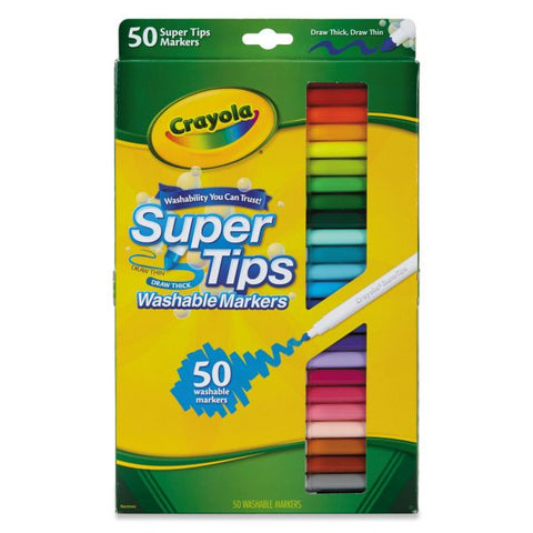 Crayola Washable Super Tips Markers, Fine/Broad Bullet Tips, Assorted Colors, 50/Set