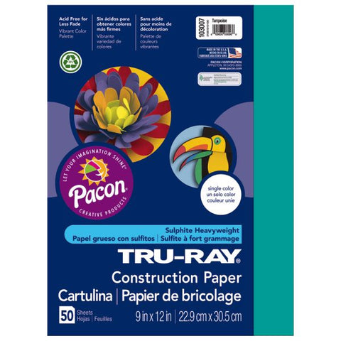 Tru-Ray Construction Paper, 50% Recycled, 9" x 12", Turquoise, Pack Of 50