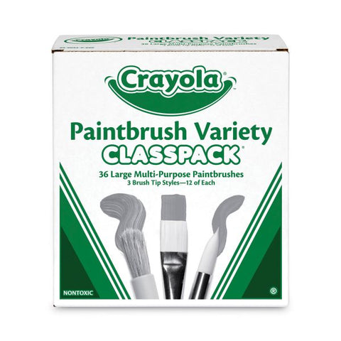 Crayola Large Variety Paint Brush Classpack, Natural; Nylon Bristles, Flat; Round Profiles, 36/Set