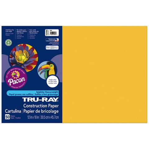 Tru-Ray Construction Paper, 50% Recycled, 12" x 18", Gold, Pack Of 50