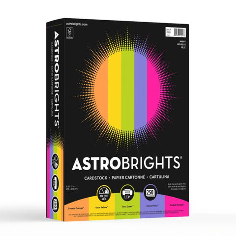 Astrobrights Color Card Stock, Happy Assortment, Letter (8.5" x 11"), 65 Lb, Pack Of 250