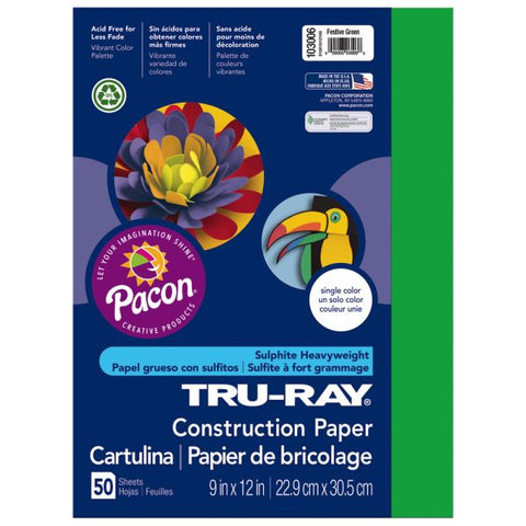 Tru-Ray Construction Paper, 50% Recycled, 9" x 12", Festive Green, Pack Of 50