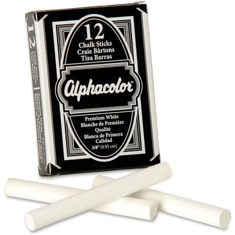 Quartet Alphacolor Chalk Sticks, 3-1/4" x 3/8", Premium White, Box Of 12 Sticks