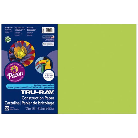 Tru-Ray Construction Paper, 50% Recycled, 12" x 18", Brilliant Lime, Pack Of 50