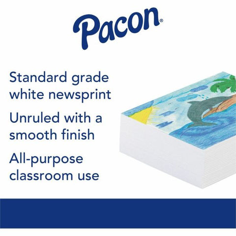 Pacon Plain White Newsprint Paper, 12" x 18", Pack Of 500 Sheets