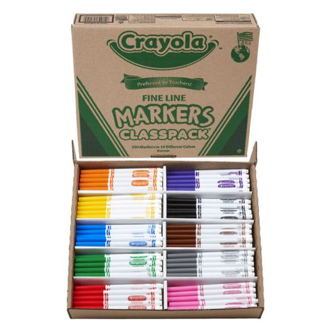 Crayola Fine Line Markers, Assorted Classic Classpack, Box Of 200