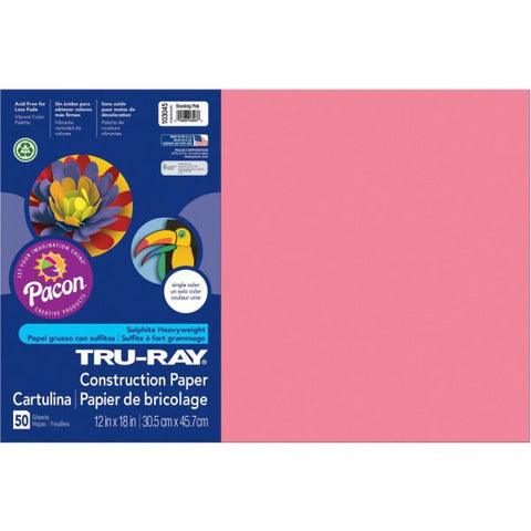 Tru-Ray Construction Paper, 50% Recycled, 12" x 18", Shocking Pink, Pack Of 50