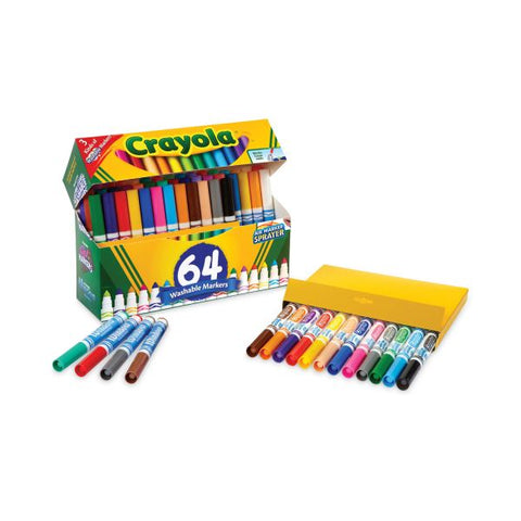 Crayola Broad Line Washable Markers, 48 Broad Bullet Tip/8 Gel/8 Window, Assorted Colors, 64/Set