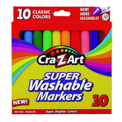 Cra-Z-Art Super Washable Markers, Broad Bullet Tip, Assorted Colors, 10/Set