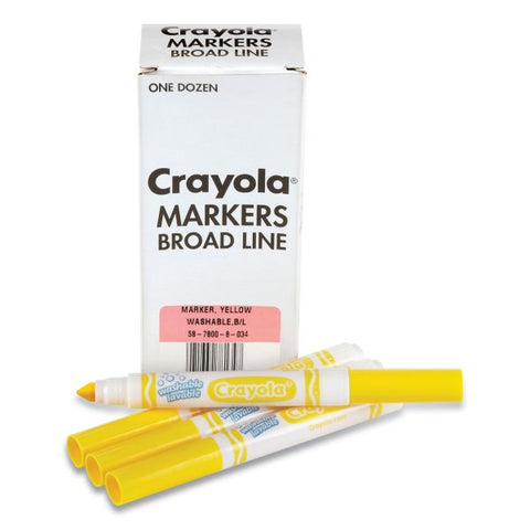 Crayola Broad Line Washable Markers, Broad Bullet Tip, Yellow, 12/Box