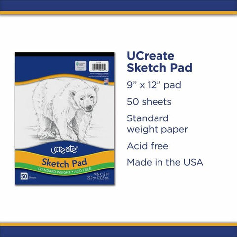 Pacon Art1st Sketch Pad, Unruled, 50 White 9 x 12 Sheets