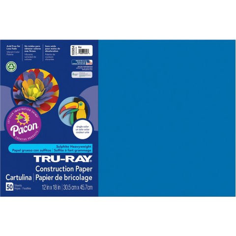 Tru-Ray Construction Paper, 50% Recycled, 12" x 18", Blue, Pack Of 50