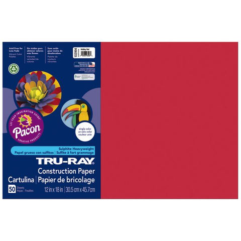 Tru-Ray Construction Paper, 50% Recycled, 12" x 18", Holiday Red, Pack Of 50