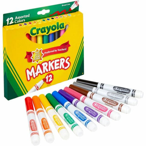 Crayola Broad Line Markers, Assorted Classic And Bright Colors, Box Of 12