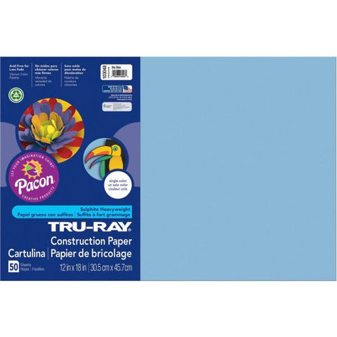 Tru-Ray Construction Paper, 50% Recycled, 12" x 18", Sky Blue, Pack Of 50