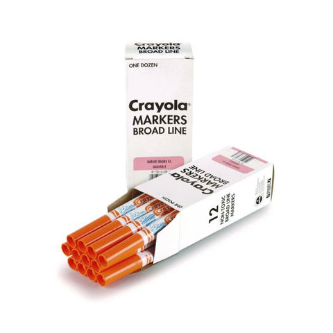 Crayola Broad Line Washable Markers, Broad Bullet Tip, Orange, 12/Box