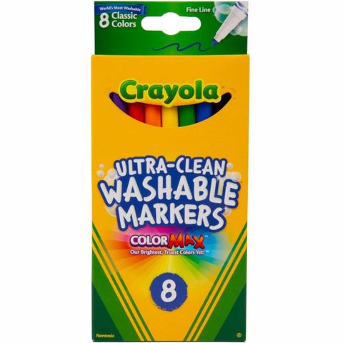 Crayola Ultra-Clean Washable Color Markers, Thin Line, Assorted Classic Colors, Box Of 8