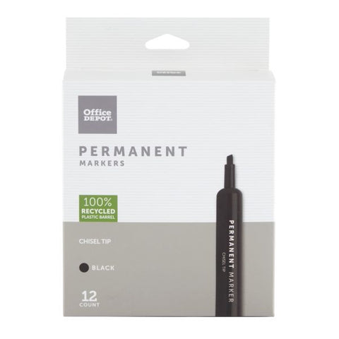 Permanent Markers, Chisel Point, 100% Recycled Plastic Barrel, Black Ink, Pack Of 12