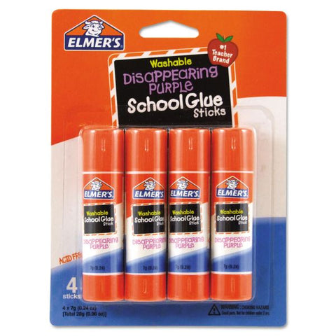 Elmer's Washable School Glue Sticks, 0.24 oz, Applies Purple, Dries Clear, 4/Pack