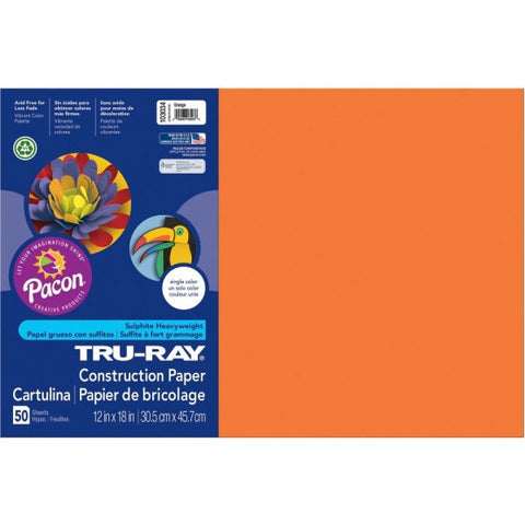 Tru-Ray Construction Paper, 50% Recycled, 12" x 18", Orange, Pack Of 50