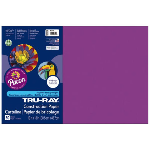 Tru-Ray Construction Paper, 50% Recycled, 12" x 18", Magenta, Pack Of 50