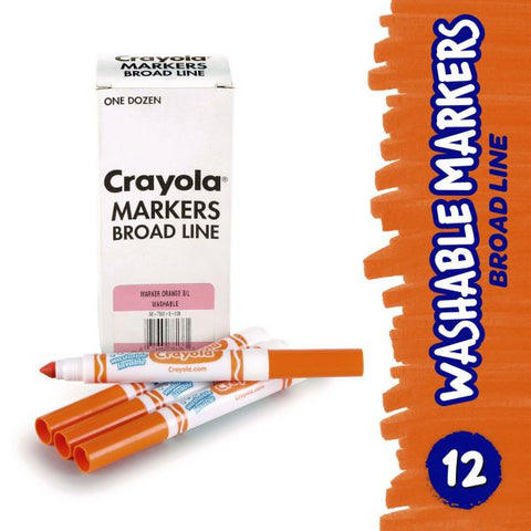 Crayola Broad Line Washable Markers, Broad Bullet Tip, Orange, 12/Box