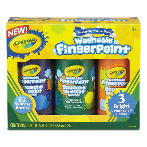 Crayola Washable Fingerpaint Pack, 3 Assorted Bright Colors, 8 oz Tube, 3/Box